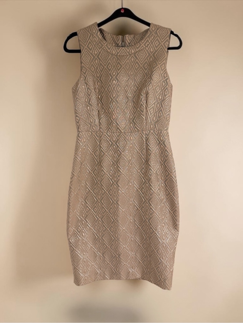 MaxMara Sleeveless Midi Sheath Dress in Taupe Diamond Jacquard